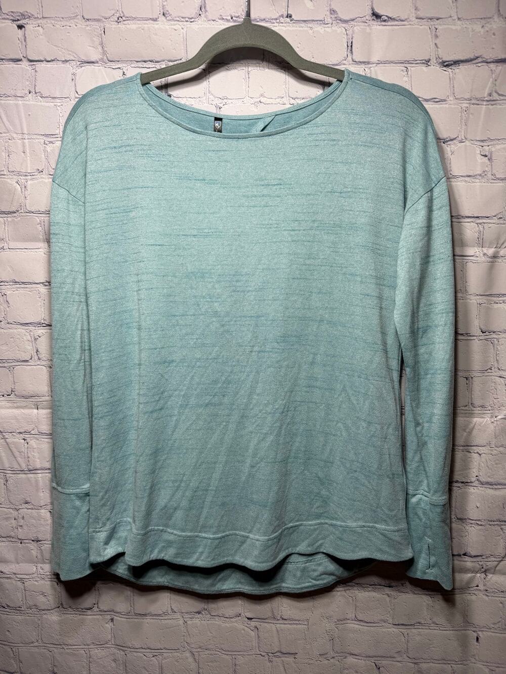 Kuhl Womens Cross-Over Back Long Sleeve Top Blue Stretch Sz S Casual
